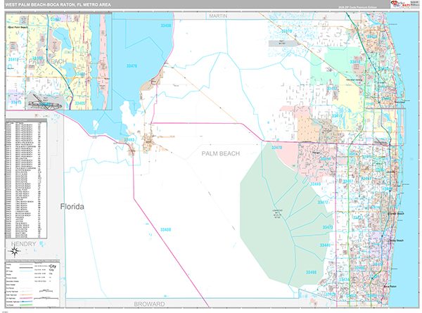 West Palm Beach-Boca Raton Metro Area Zip Code Wall Map